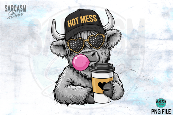 Download Hot Mess Funny Highland Cow PNG Design - Design Collection