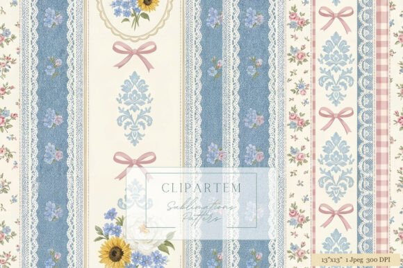 Download Denim Lace Floral Stripe Pattern Design - Design Collection