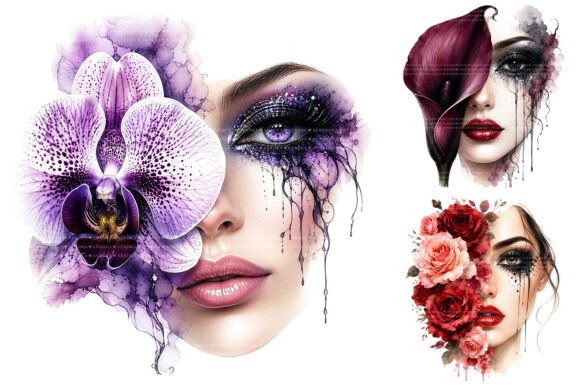 Download Watercolor Floral Woman Face Designs PNG - Design Collection