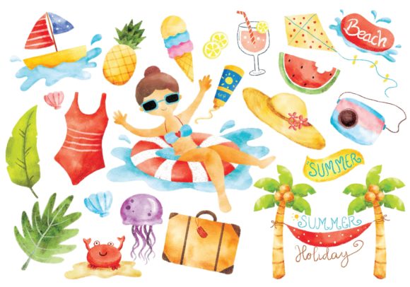 Download Summer Doodle Digital Water Color - Digital Collection
