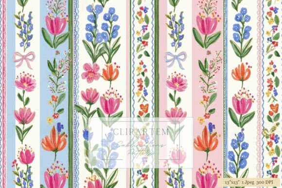 Download Floral Stripe Watercolor Pattern Design - Design Collection
