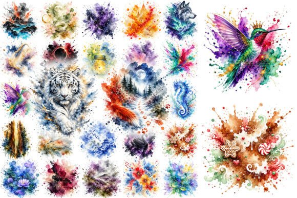 Download 100 Watercolor Splash Nature Clipart PNG - Premium Bundle