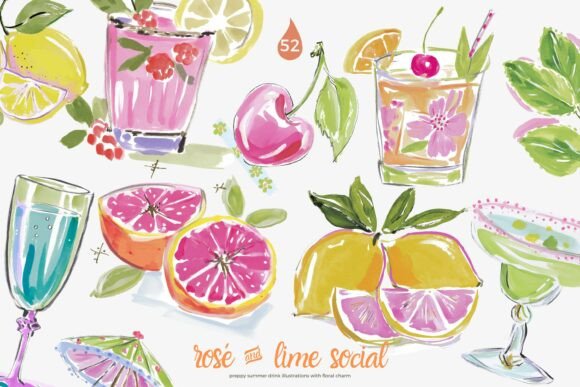 Download Preppy Cocktail Watercolor Clipart Set - Tail Collection